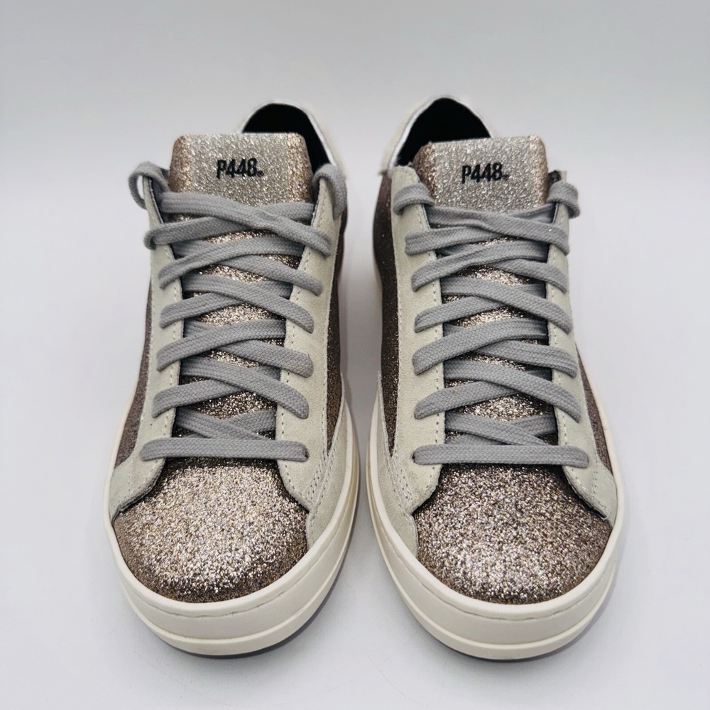 P448 John Sneakers Women's Size 6 EU 36 Bronze Gold Glitter Leather - Picture 3 of 15